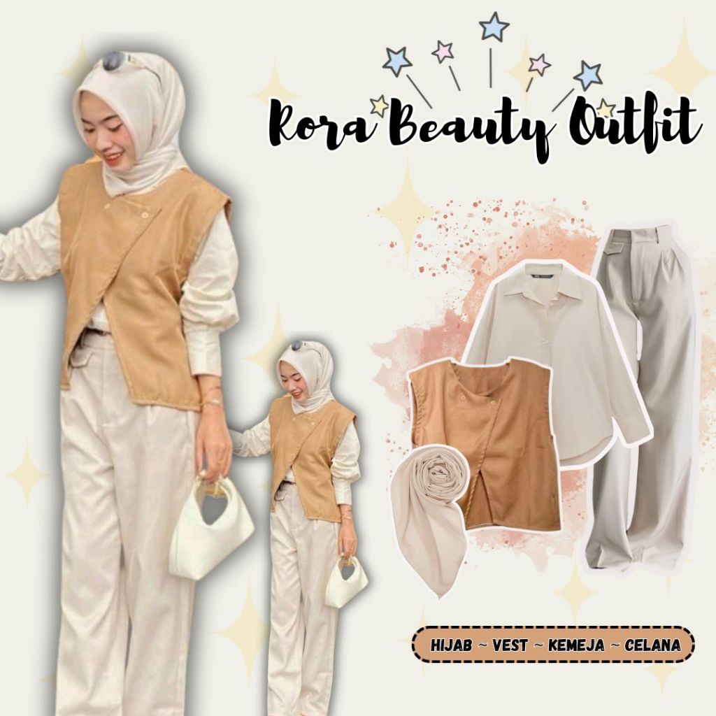 Set Rora Vest Kemeja Celana Hijab - Outfit Wanita - OOTD Korean Kekinian - KB65