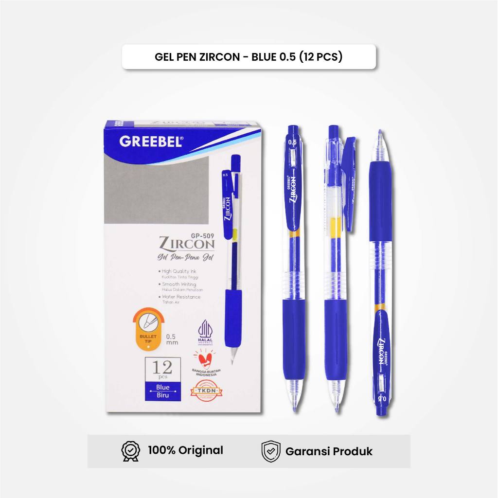 

GREEBEL Gel Pen Pulpen Pena GP-509 Zircon Isi (12PCS/SET) Warna Biru / Pulpen Gel Murah Grosir