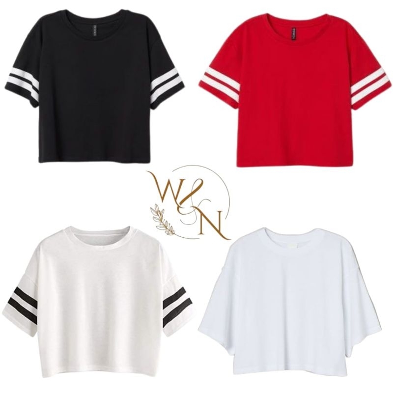 Crop wanita oversize stripe putih dan hitam terbaru kaos crop list olahraga