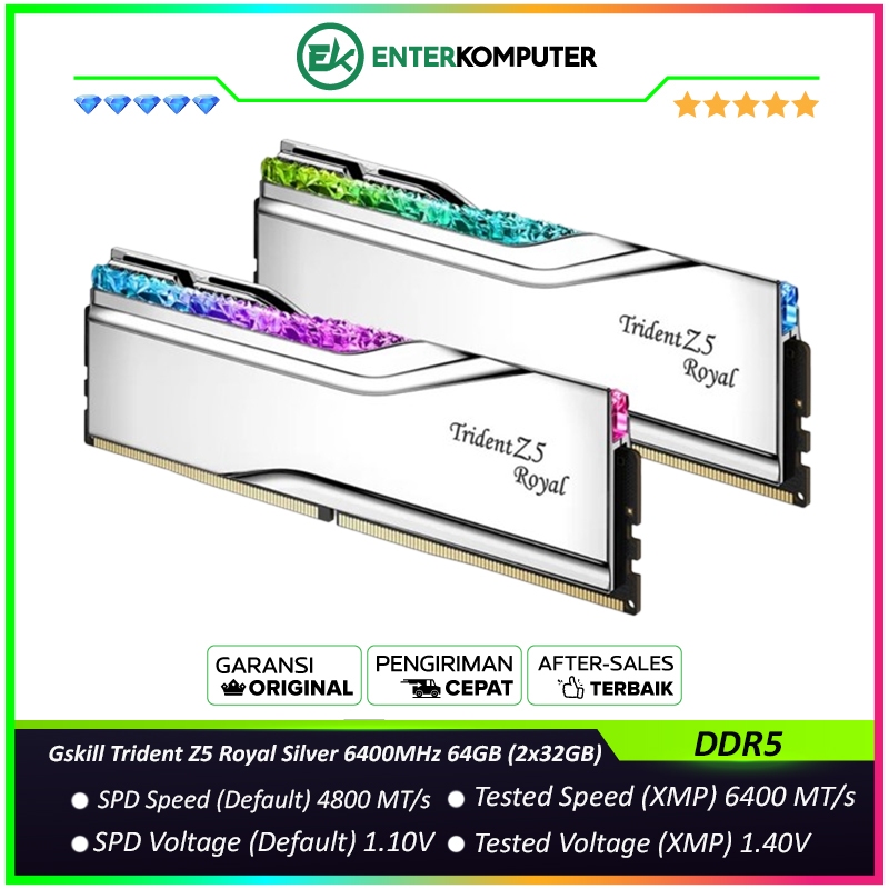 Gskill Trident Z5 Royal Silver DDR5 PC51200 6400MHz 64GB (2x32GB) / RAM 64GB