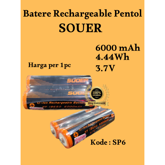 (Harga Satuan) Baterai Cas Batere Recharge 6000mAh 3.7V Souer Pentol (SP6)