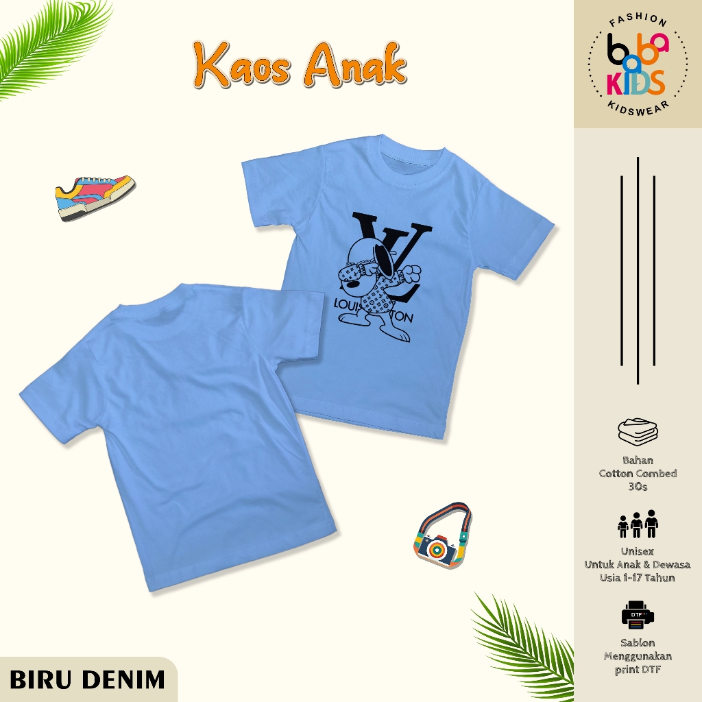 Kaos Anak & Remaja Laki-Laki LV SNOOPY cotton Combet 30s  Baju Kaos Anak Cowok