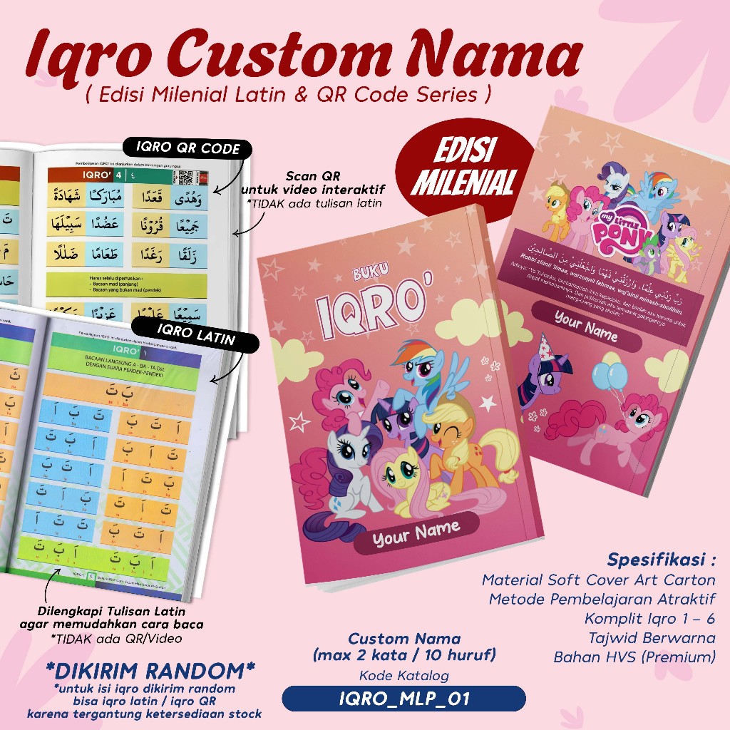 IQRO MILENIAL ANAK CUSTOM DESAIN KUDA PONI LUCU MY LITTLE PONY & UNICORN / BUKU IQRO MILENIAL TAJWID