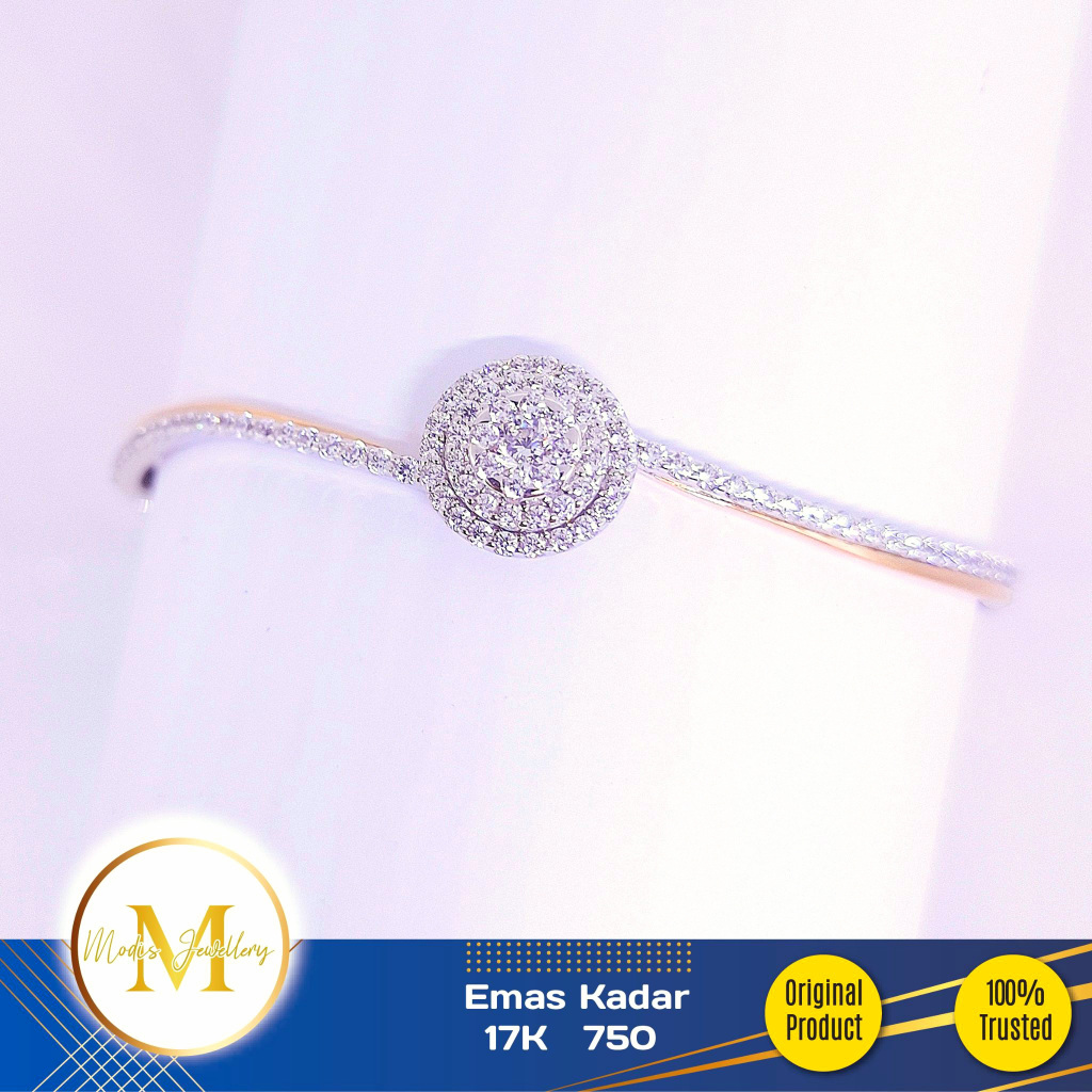 MODIS JEWELLERY - Gelang Bangle Bulat Tabur Putih - Emas 17k 750
