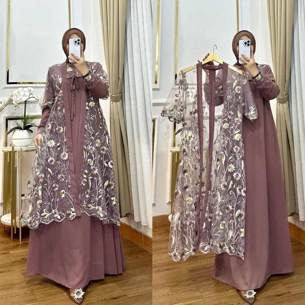 Lucia Dress - Gamis Brokat Elegan Muslimah | Gaun Pesta Wanita Modern Busui Friendly