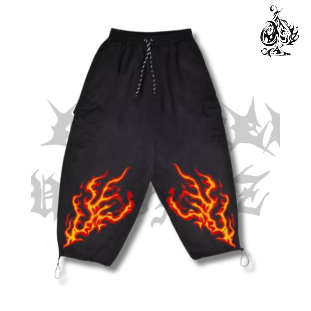 Synthesis Expertise Celana Baggy Fleece Balon Pants The Flame Pria Wanita Hitam Bahan Katun Fleece