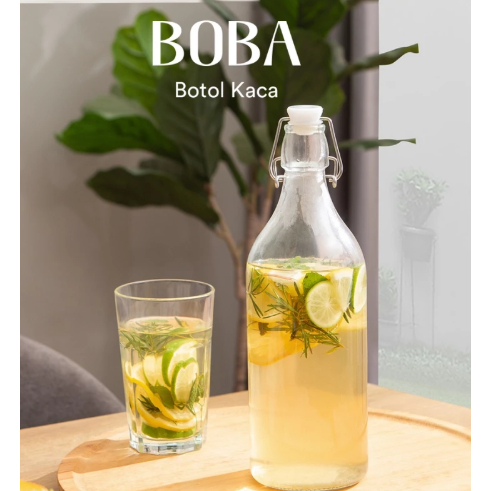 Botol Kaca Bening Dengan Penutup 1 Liter - Botol Beling Jus Jamu Botol Kopi Susu Botol Minyak