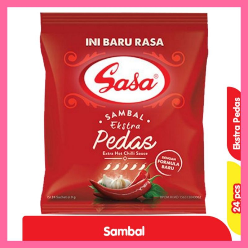 

Sasa saus sambal sachet ekstra pedas isi 9gr x 24
