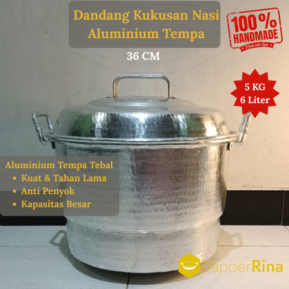 Dandang Sabruk Kukusan Besar Handmade 36cm – Aluminium Tempa Tebal, Kapasitas ±5kg / 6L Beras