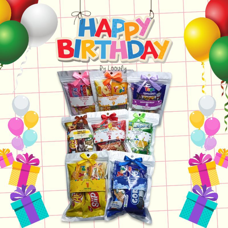 

(Custom Text) Tanpa Minimal Order / Edisi Happy Birthday Mini Gift Snack / Paket Bingkisan Mini Snack Ulang Tahun / Freebies Snack / Mini Hampers Snack / Souvenir Wisuda Snack / Hadiah Reward Snack / Mini Goodie Bag / Snack Bingkisan Ulang Tahun Hemat