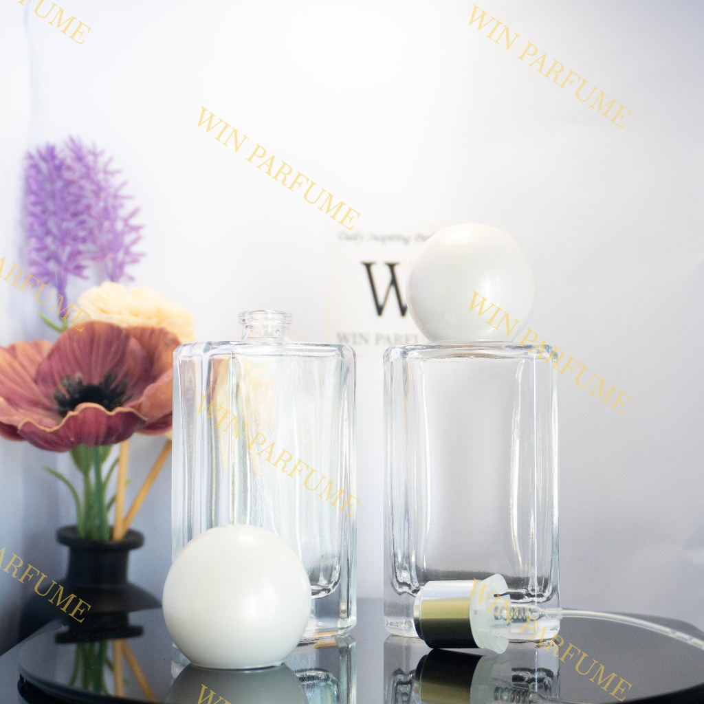 Botol Parfume Mewah 50ml Men Semi Press Tutup Bulat Putih Ring Spray Silver