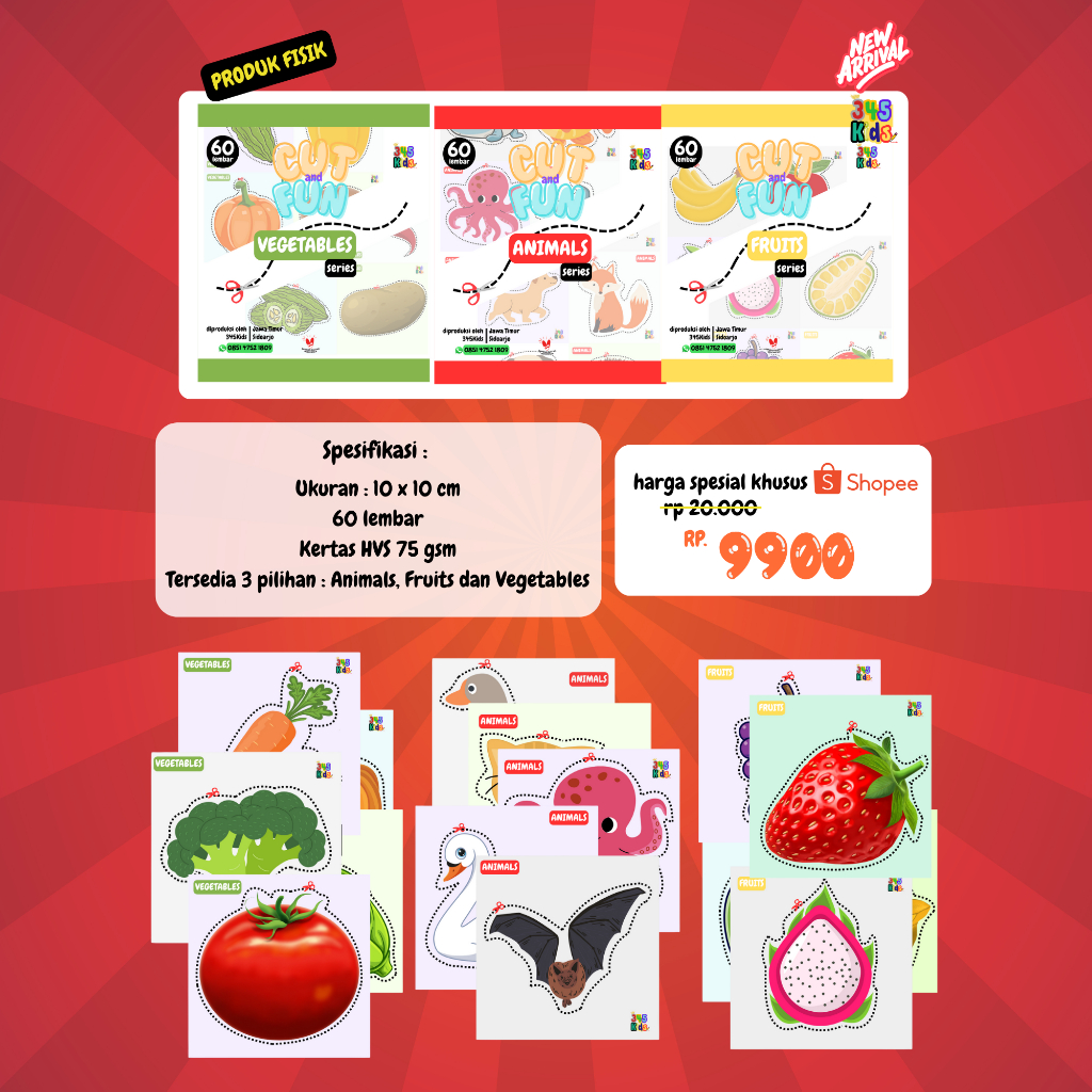 

Cut and Fun 345Kids | Aktifitas Menggunting Kertas Untuk Anak 3-5 Tahun | 10 x 10 cm 60 lembar