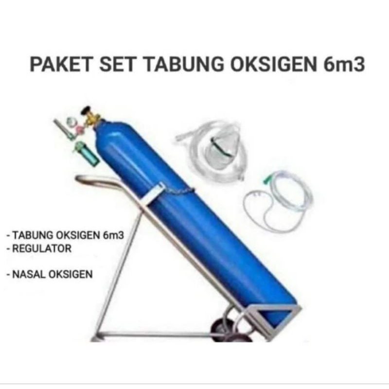 Tabung Oksigen 6M3 isi + Regulator + Trolley (Siap Pakai)