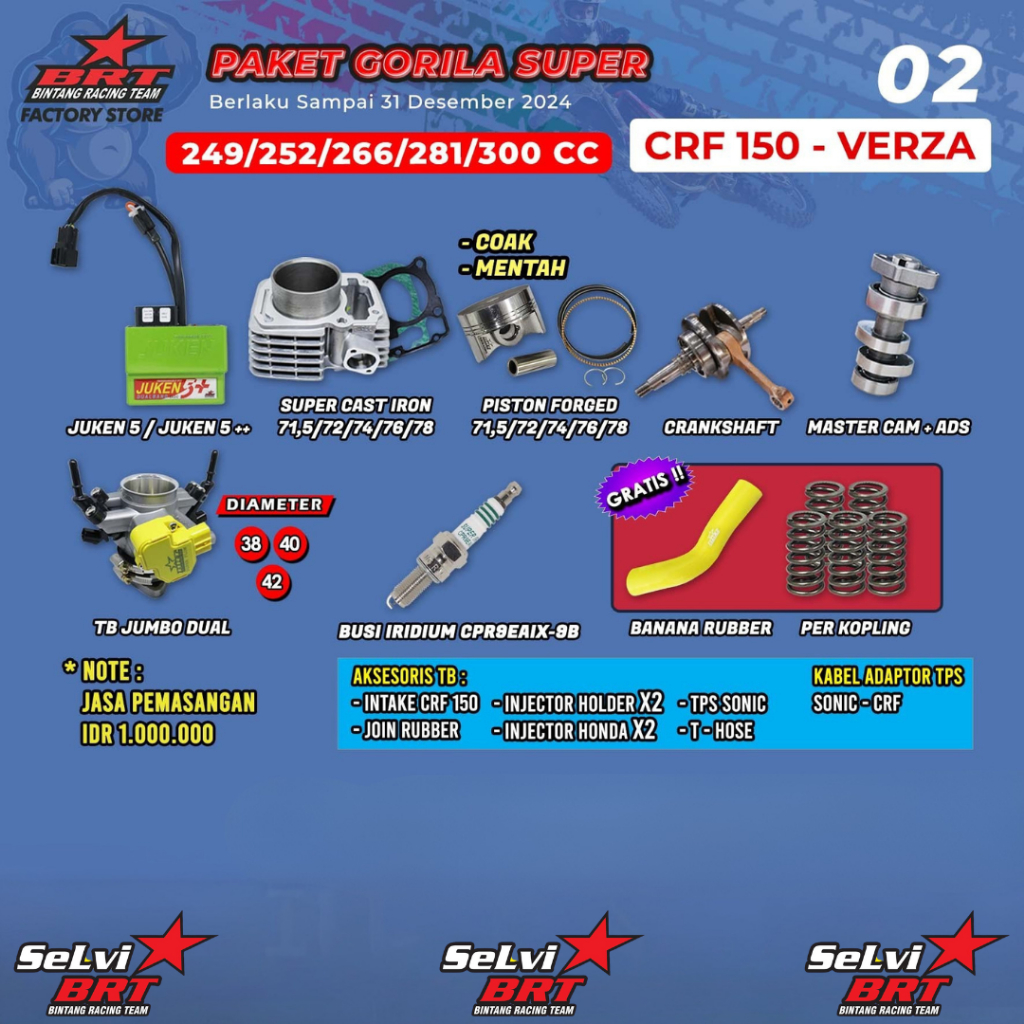 PAKET TRABAS BRT BLOK CAST IRON SET PISTON 71.5 72 74 76 78 KRUK AS MASTER CAM NOKEN AS ECU JUKEN 5+