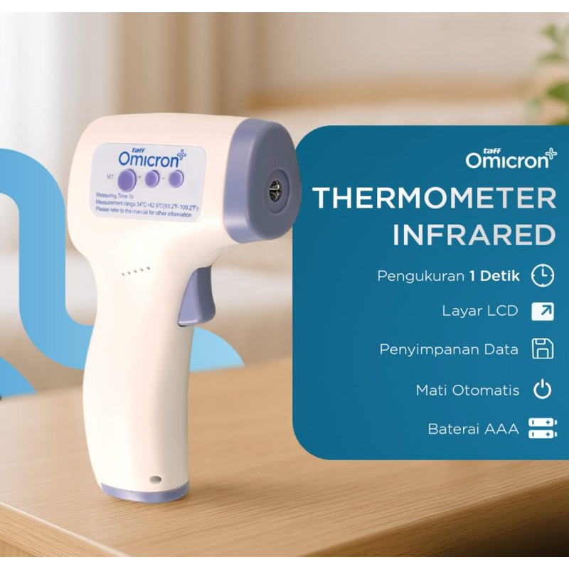 TaffOmicron thermogun termometer tembak suhu badan infrared free baterai /thermometer gun tembak inf