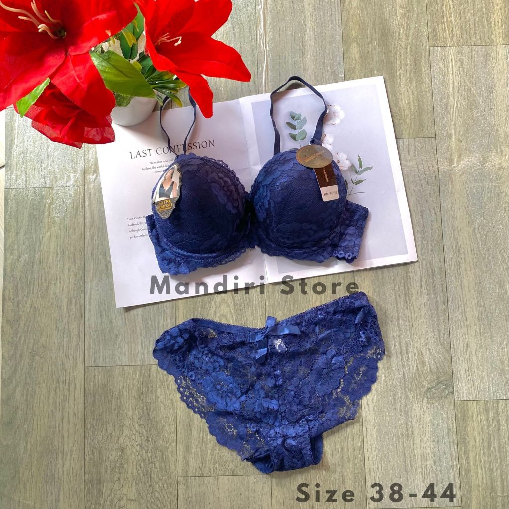 BRA SET SEXY IMPORT WANITA JUMBO BAHAN RENDA PREMIUM SIZE 38-44 LENGKAP