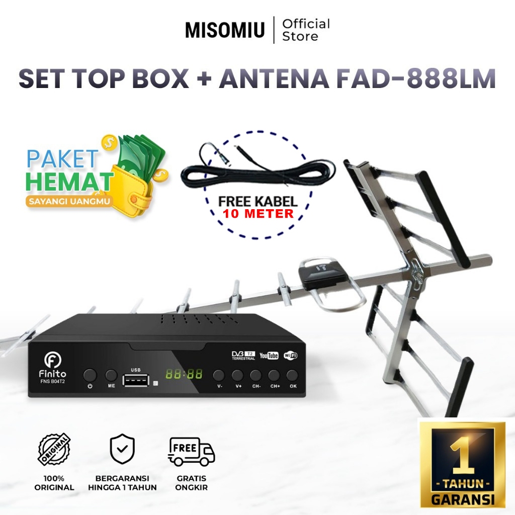 PAKET LENGKAP Set Top Box Finito + Antena Outdoor FAD-888LM GRATIS Kabel Antena 1O M  / STB + Antena