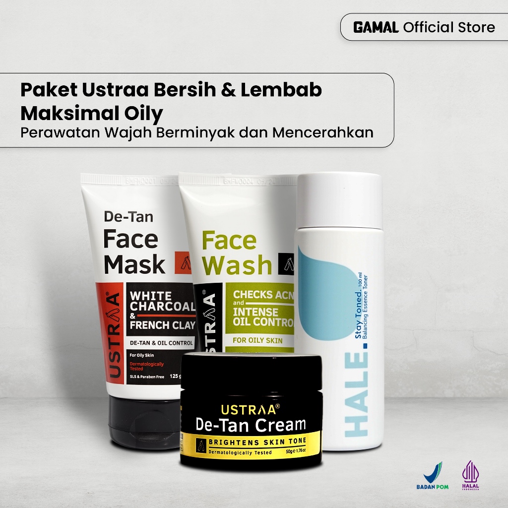 GAMAL | Paket Ustraa Bersih & Lembab Maksimal Oily | Ustraa Face Wash Oily Skin 100ml + Hale Stay To