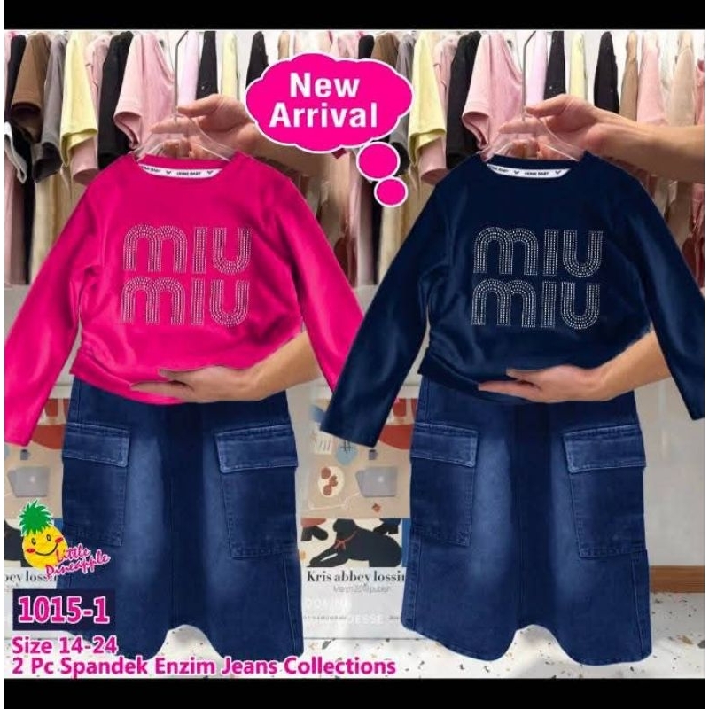 Setelan Baju Anak Perempuan/Set Rok Jeans Anak Perempuan/Set Rok Cargo Anak Perempuan,Usia 8-11Tahun