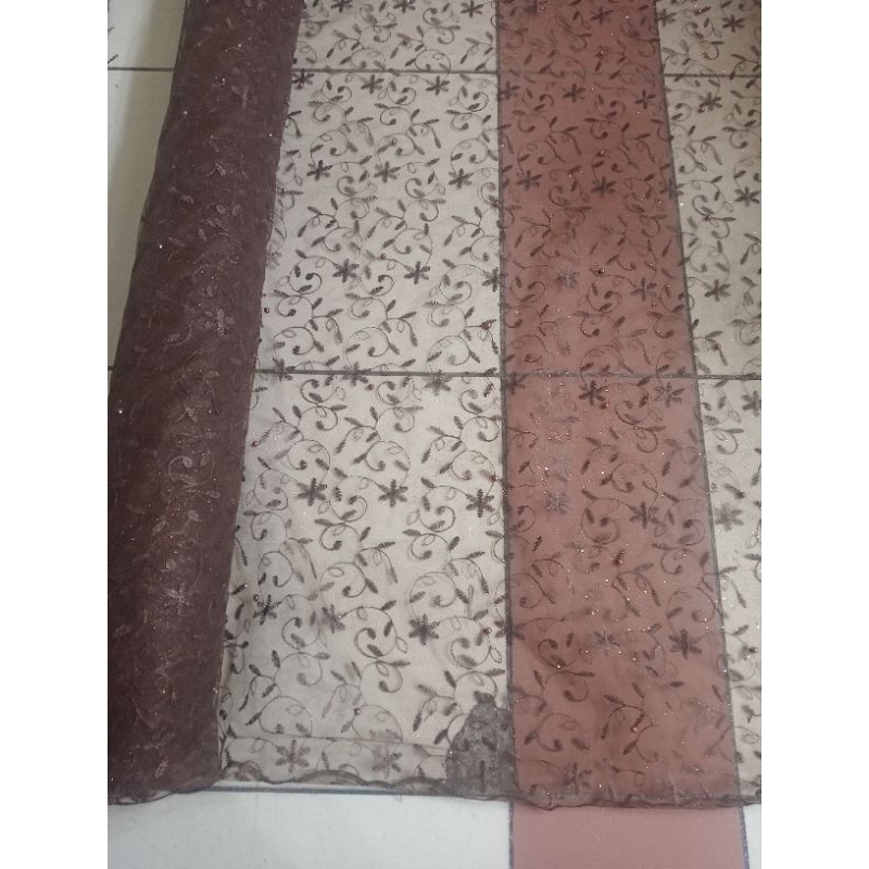 NEWWW...Kain Bahan Tile Akar Mutiara/Bahan Kebaya Brokat Tule (Tile Daun)