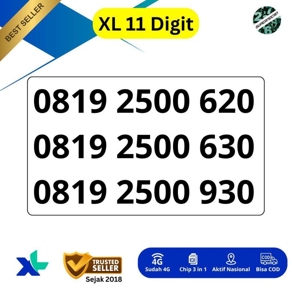 NOMOR CANTIK XL PRABAYAR 11 DIGIT SERI 2500 RAPIH - SUDAH 5G