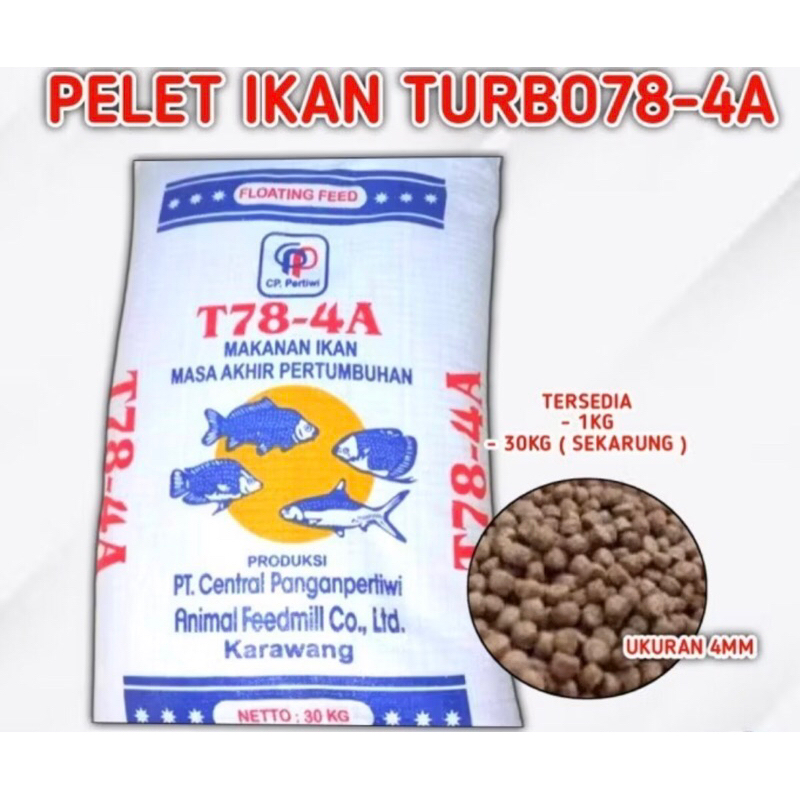 Pakan Pelet Ikan TURBO T78-4a Gurame,Nila,Mas,Bandeng 30 Kg
