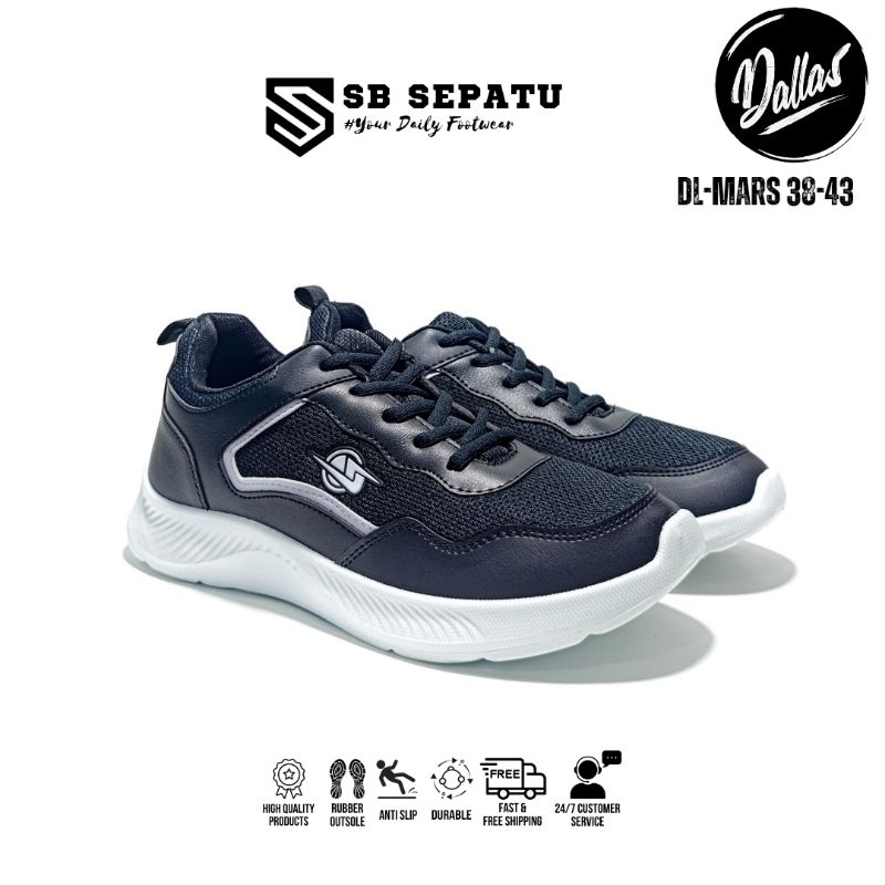 Sepatu DALLAS DL-MARS Tali HITAM PUTIH || Sepatu Sneakers Sekolah Cewek Cowok || Sepatu Casual Unise