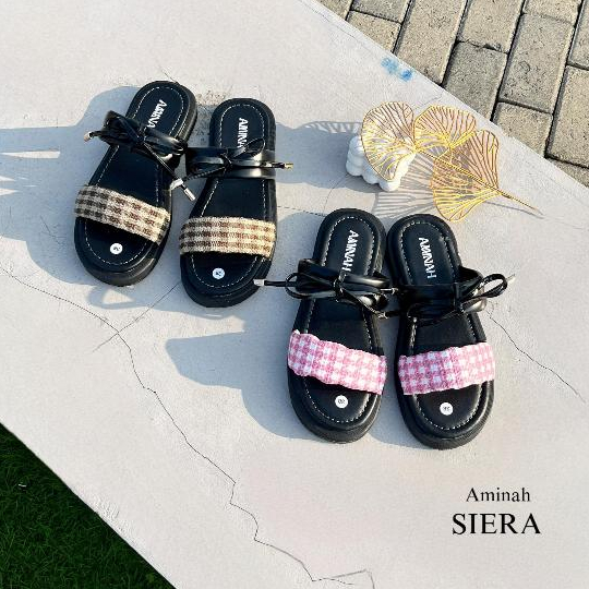 LX-F | Siera Black Sendal Wanita Slop Premium Lucu Sandal Kekinian