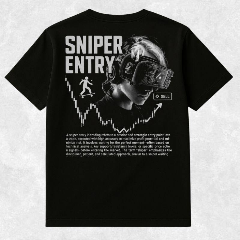KAOS TRADER SNIPER ENTRY / BAJU TRADING / COTTON COMBED 24S PREMIUM / WARNA HITAM / UNISEX PRIA DAN 