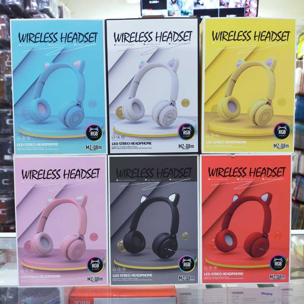 PROMO HEADSET Bluetooth Macaron Bando MZ-08M Kelinci / Kucing EXTRA BASS/MIC/BANDO Headset Bando TER