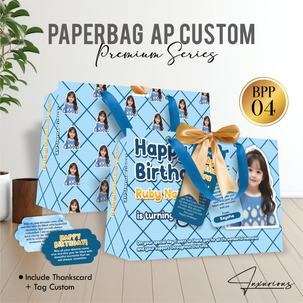 

PAPER BAG CUSTOM WAJAH PREMIUM SERIES - TAS PAPERBAG BIRTHDAY BAHAN AP FULL COLOUR