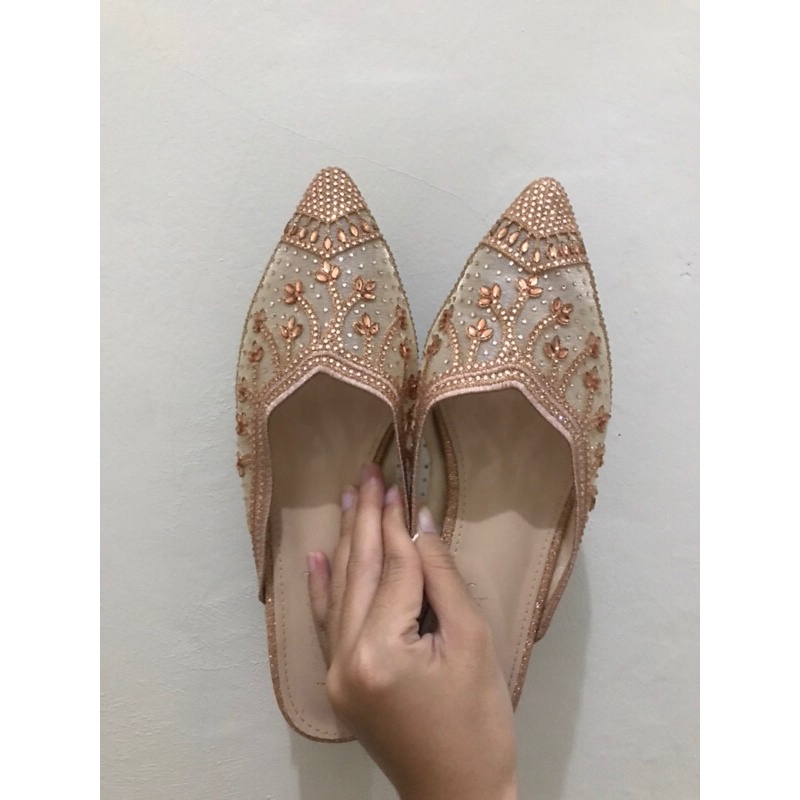 Lawrensia Mules Heels Sepatu Wisuda Cream Champagne Rose Gold by Matahari Department Store