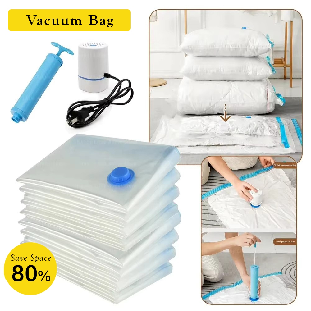 Plastik Vakum Kompresi Baju Alat Vacum Kantong Pakaian Korea Pompa Vacuum Traveling Kit Bag
