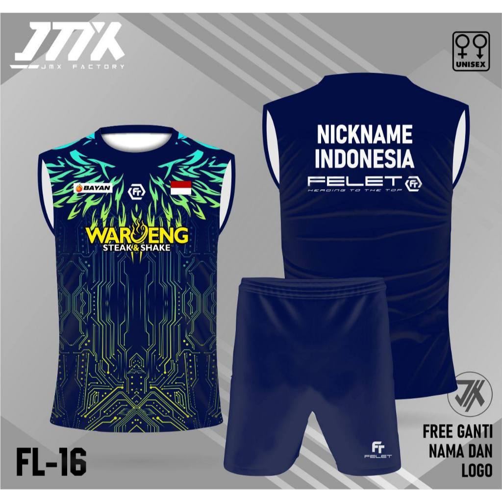 Setelan Jersey Badminton Singlet FREE CUSTOM Baju Bulutangkis