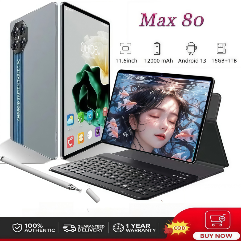 【2025 Baru】COD Tablet Android 13.0  MAX80 11.6 Inch, RAM 16GB + 1024GB ROM, 5G Dual SIM, Wifi, Table
