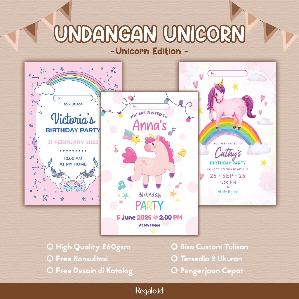 [BIRTHDAY INVITATION] Undangan Ulang Tahun Anak UNICORN Edition | Custom Birthday Anak | Ultah Anak 