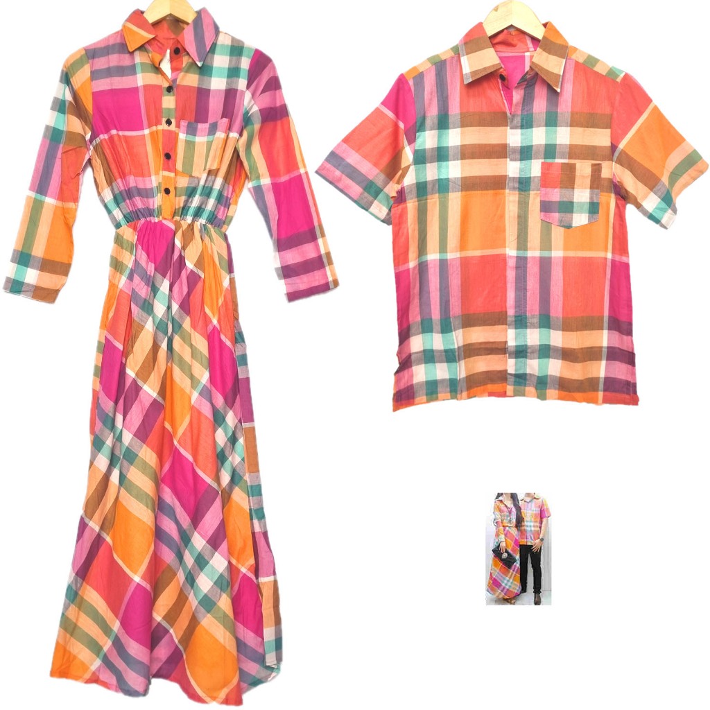 Iyesh 8081 Busana Baju Pakaian Couple Pasangan Fashion Muslim Wanita Maxi Gamis Dress Pria Hem Kemej