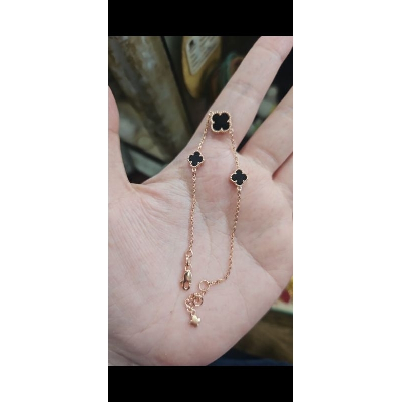 gelang rantai clover hitam putih polos emas asli 375 8k