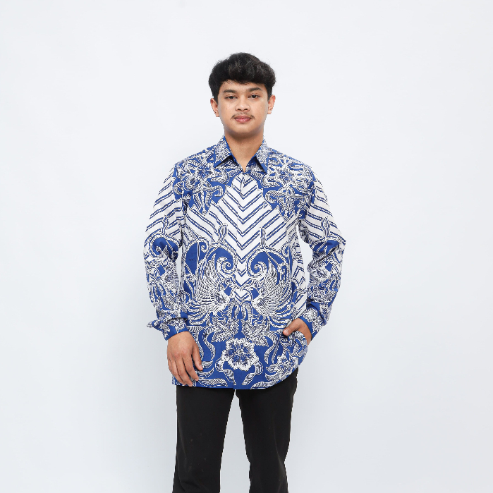 BATIK SIMONET Baju Batik Biru Pria Kemeja Batik Lengan Panjang - BTKP001