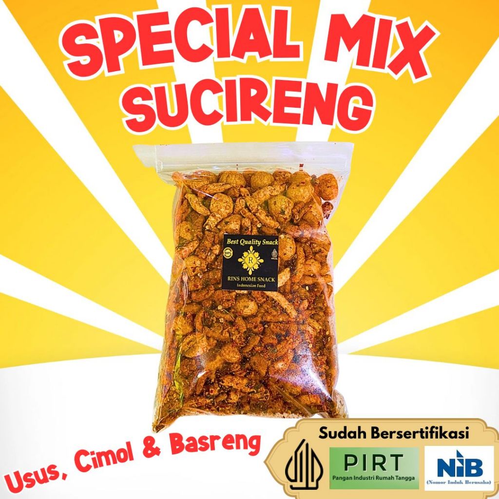 

SPECIAL MIX SUCIRENG TERBARU 500GR (USUS, CIMOL DAN BASRENG) PEDAS DAUN JERUK