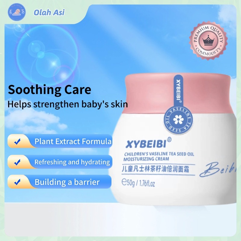OLO Krim Wajah Bayi Vaseline & Minyak Camellia | Pelembab 24 Jam & Anti Kering | 50g Aman untuk Kuli