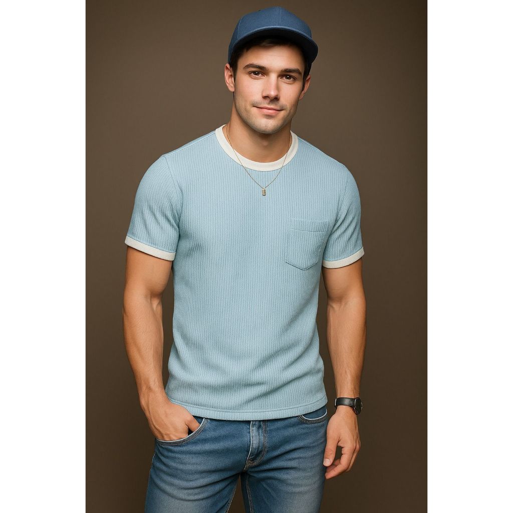 kaos pocket lengan pria lengan pendek baju polos berkantong