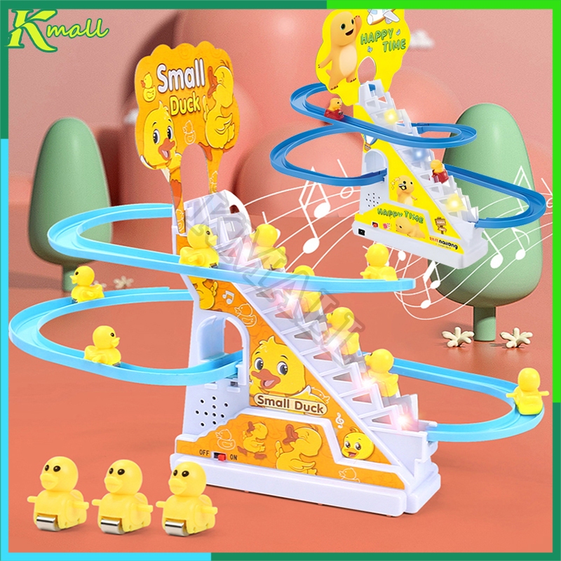 Mainan Small Duck Train Track / Kereta Bebek Tangga Seluncur Musik / Nailong Music Track Led / Mainan Bebek Perosotan