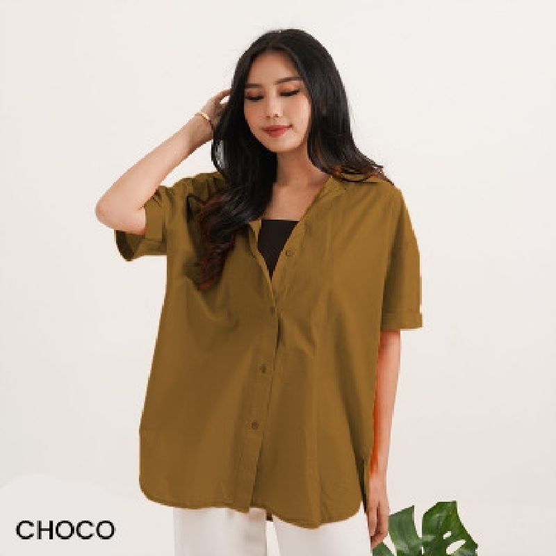 Kemeja Oversized Katun Lengan Pendek Pony| Kemeja Wanita Oversize| Kemeja Jumbo Lengan Pendek