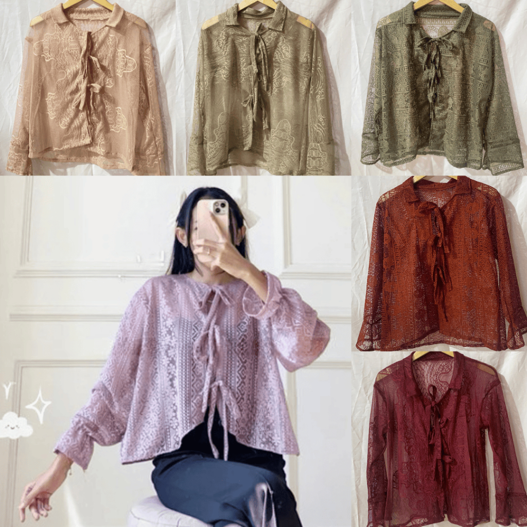 Outer Crop Brukat Malika Outer Cardigan Tali Depan Pita Outer Malika Wanita Outer Brokat Malika Prem