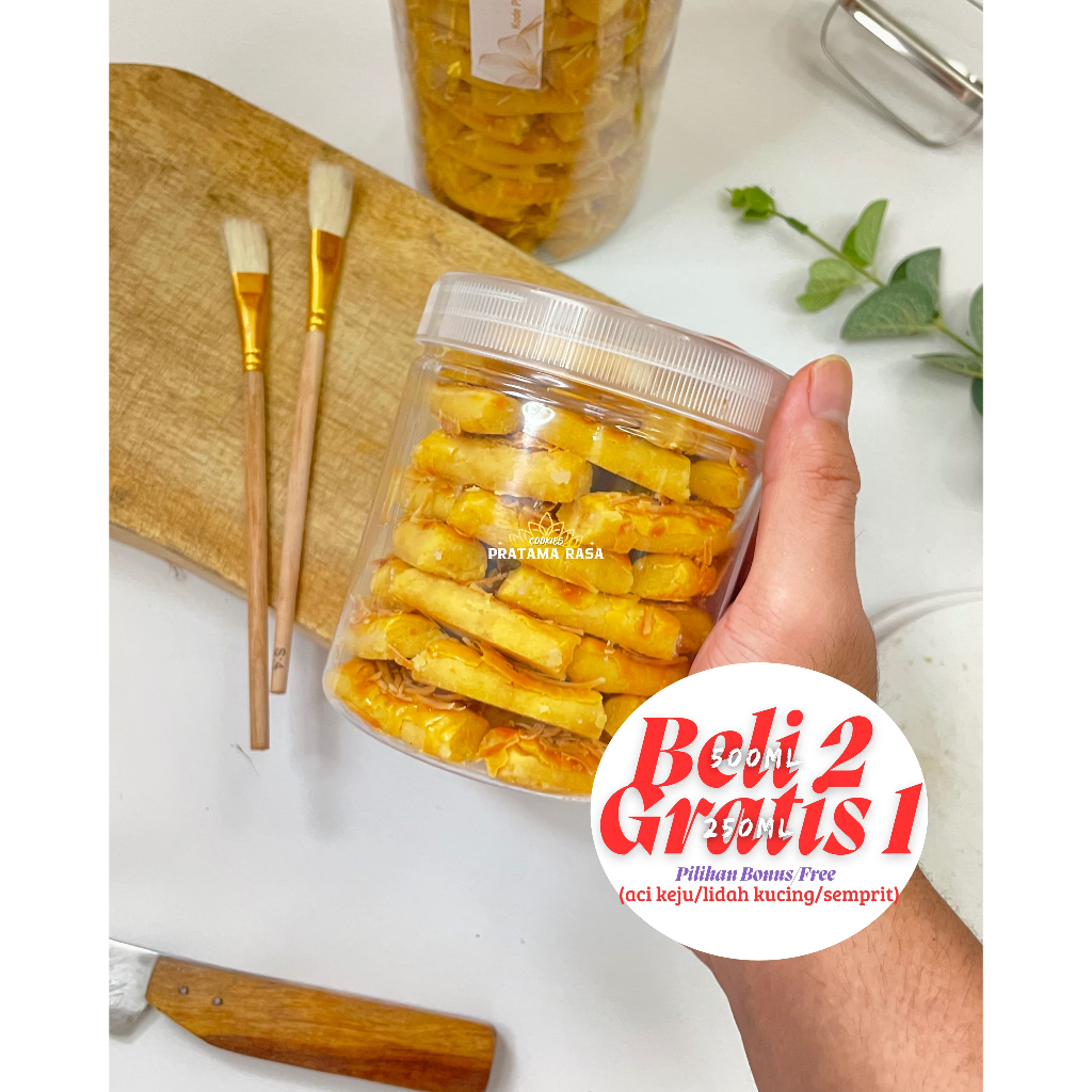 

[BELI 2 GRATIS 1] Kastengel Pratama Rasa Kue Kering Renyah Berkualitas Toples Tabung 500ml / 250ml