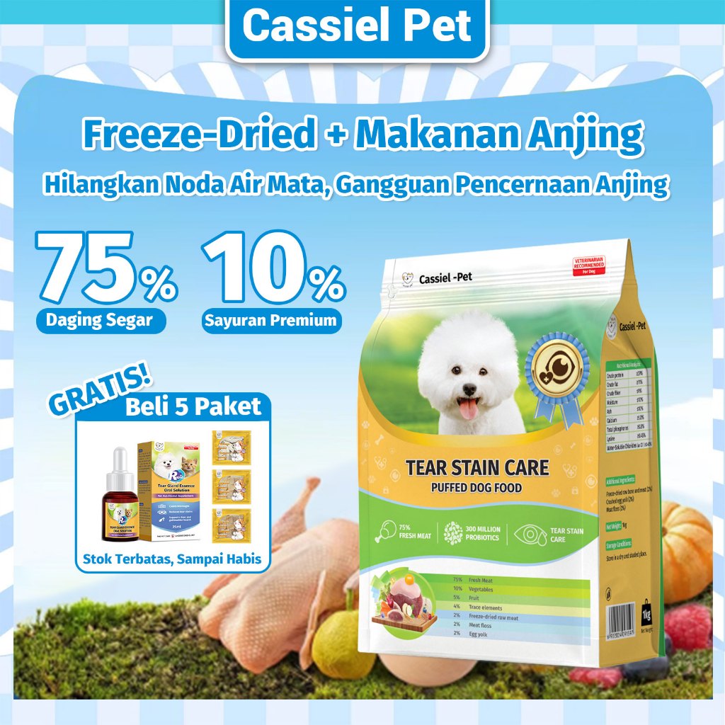 

23bagusmenshop - Cassiel Pet Dog Food 1kg + Freeze Dried Daging Asli Anti Noda Air Mata