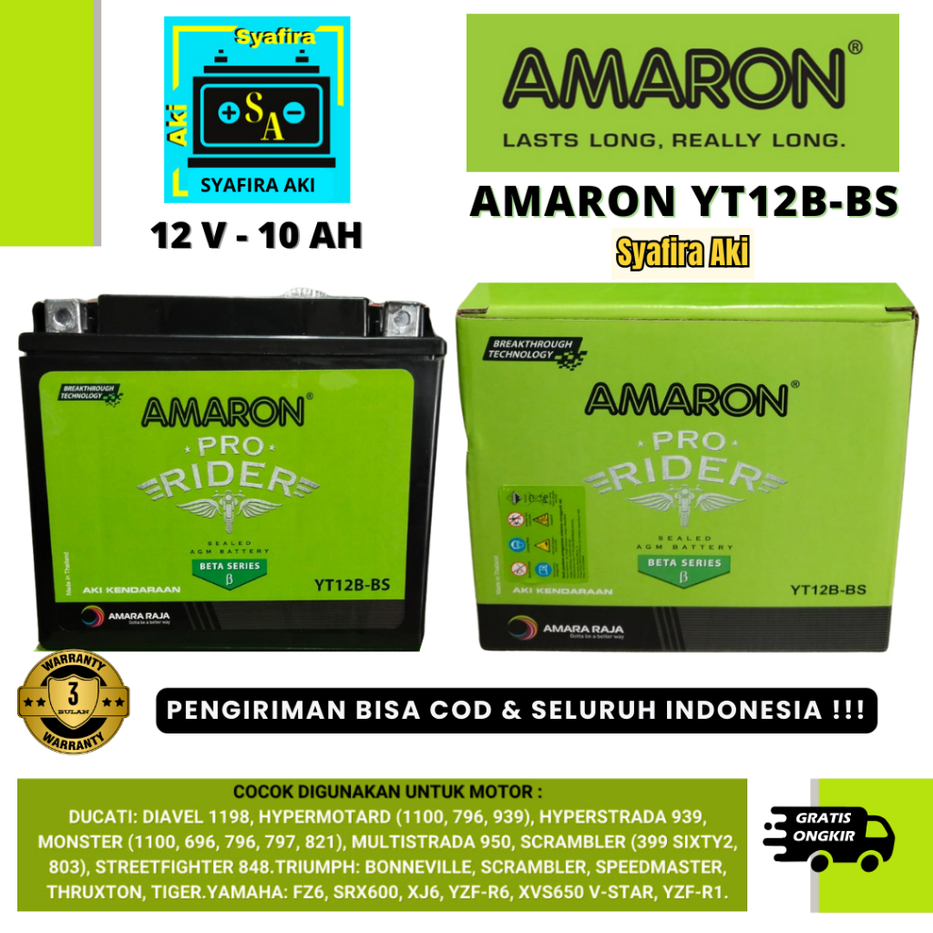 ki Ducati Multistrada, Diavel, Scrambler, Monster MBT12B4 AMARON YT12B-BS YT12BBS