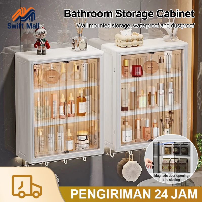 Lemari Plastik Kamar Mandi Dinding Kabinet Kamar Mandi Tertutup Kotak Rak Kamar Mandi Lemari Dinding