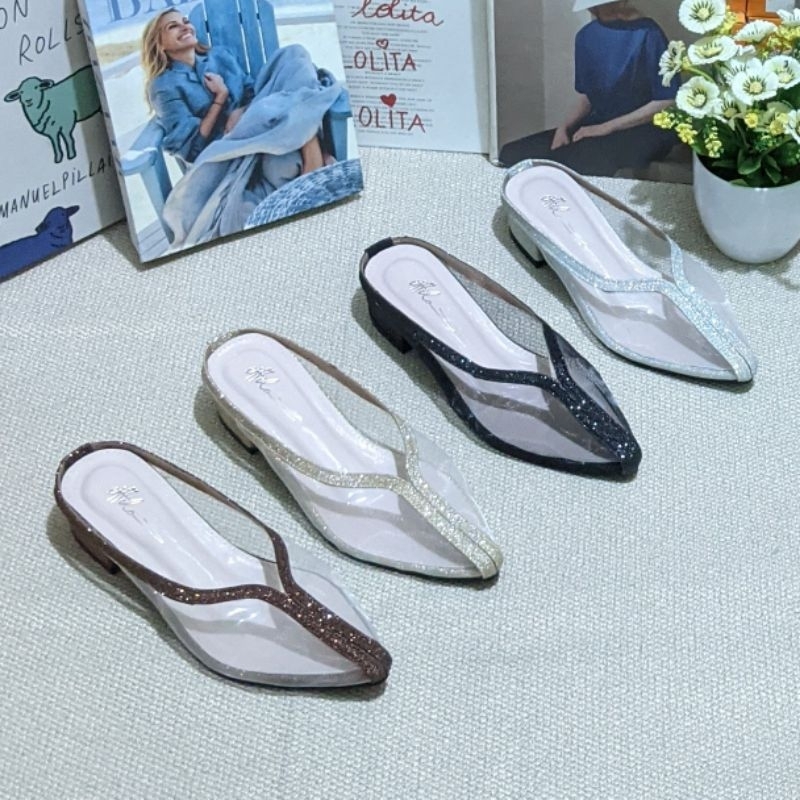 R-KHA [ BJ 01] Sepatu Sandal Selop Wanita Bakpao Vanella Hak 3 cm